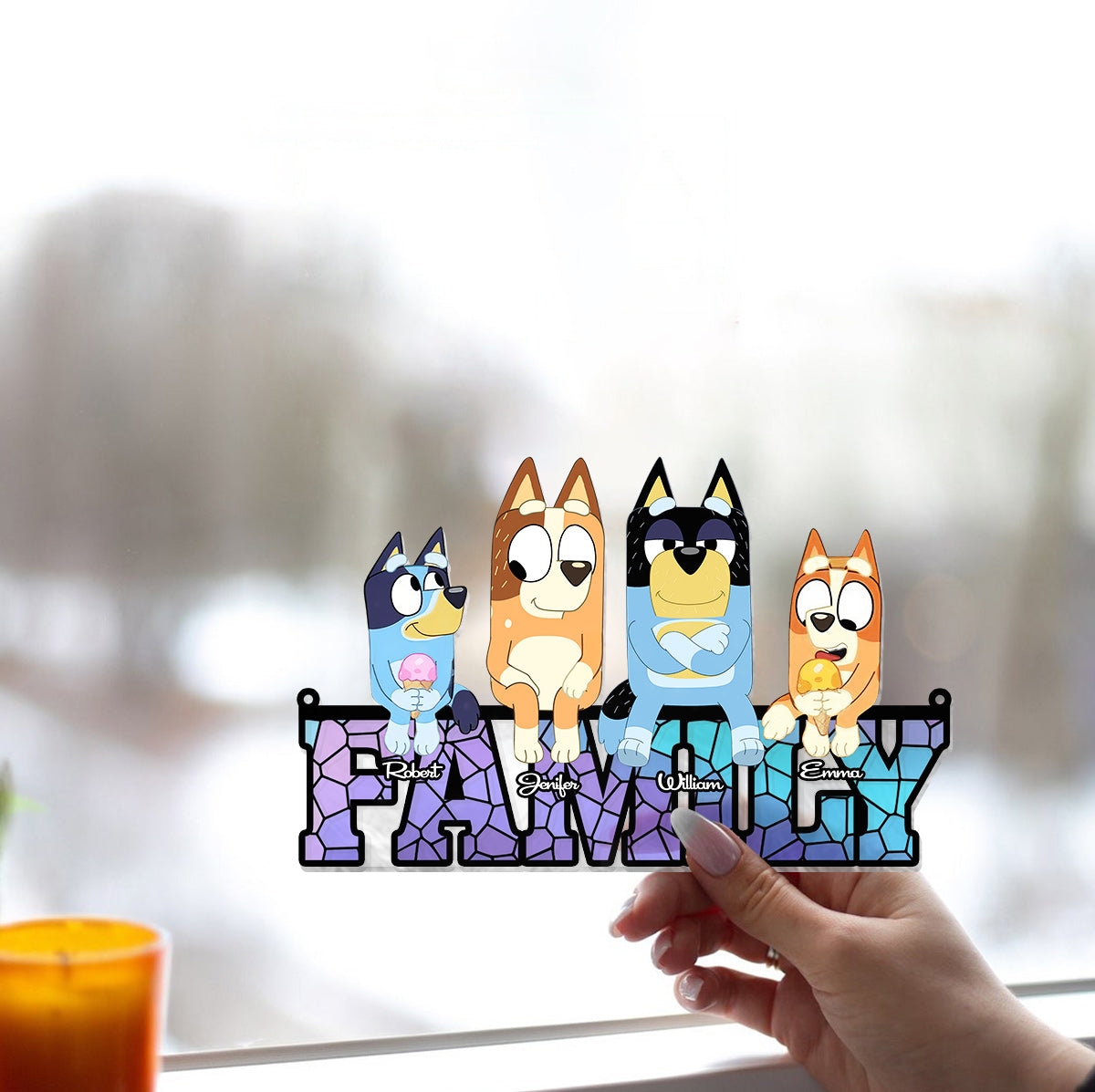 Family Forever - Personalized Family Window Hanging Suncatcher Ornament