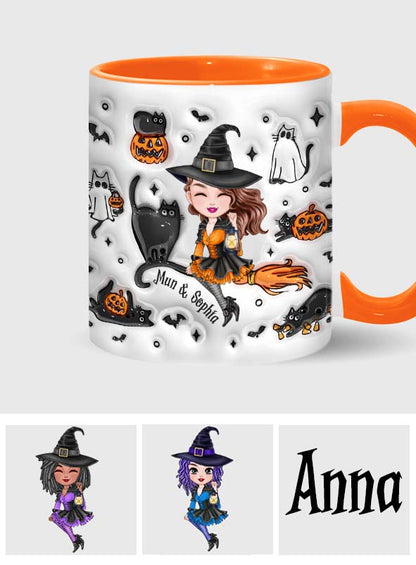 Cute Witch Halloween Ghost Boo Cat - Personalized Witch Accent Mug