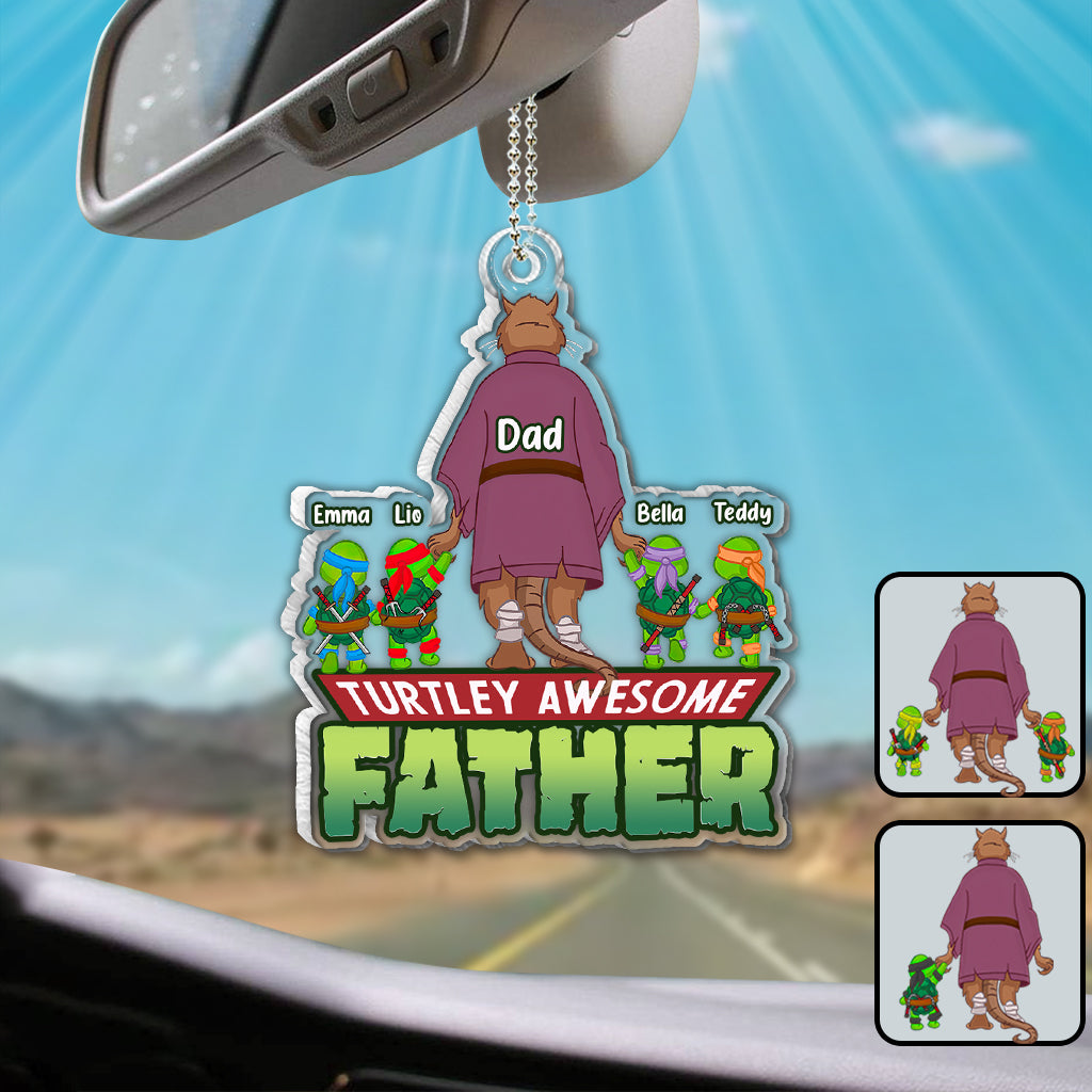 Turtley Awesome Father - Personalized Green Turtles Custom Shaped Car Ornament