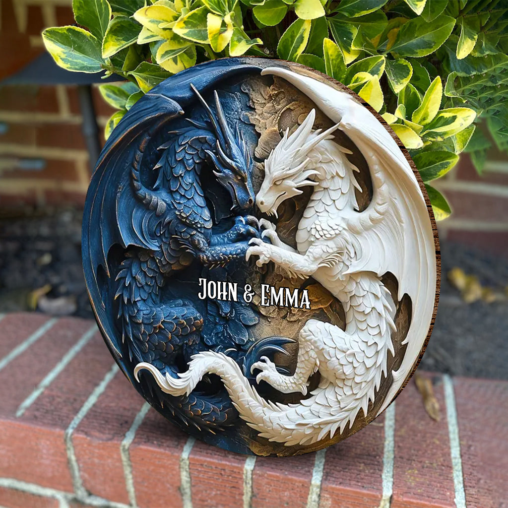 Love Dragons - Personalized Dragon Round Wood Sign