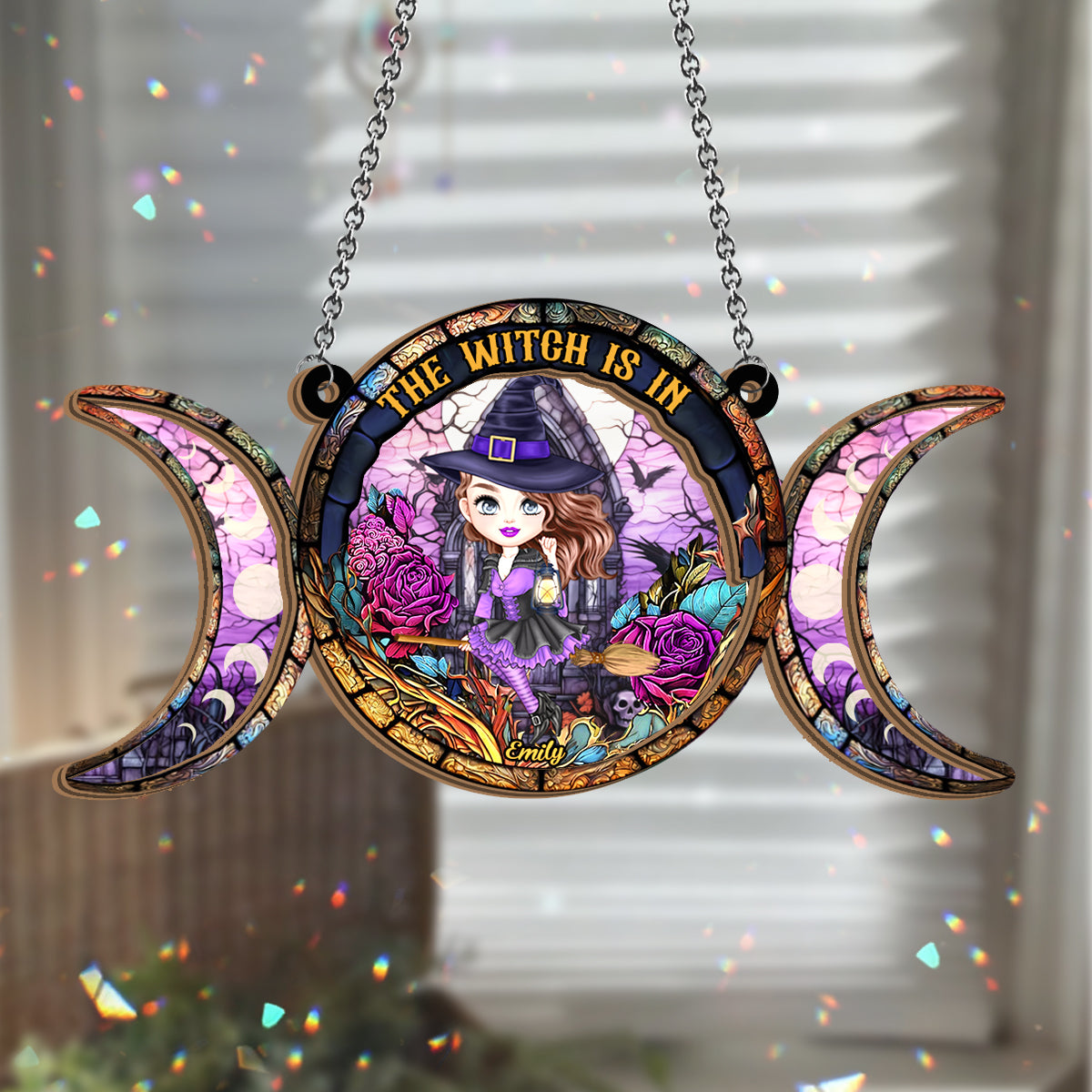 The Witch Is In - Personalized Witch 2 Layered Window Hanging Suncatcher