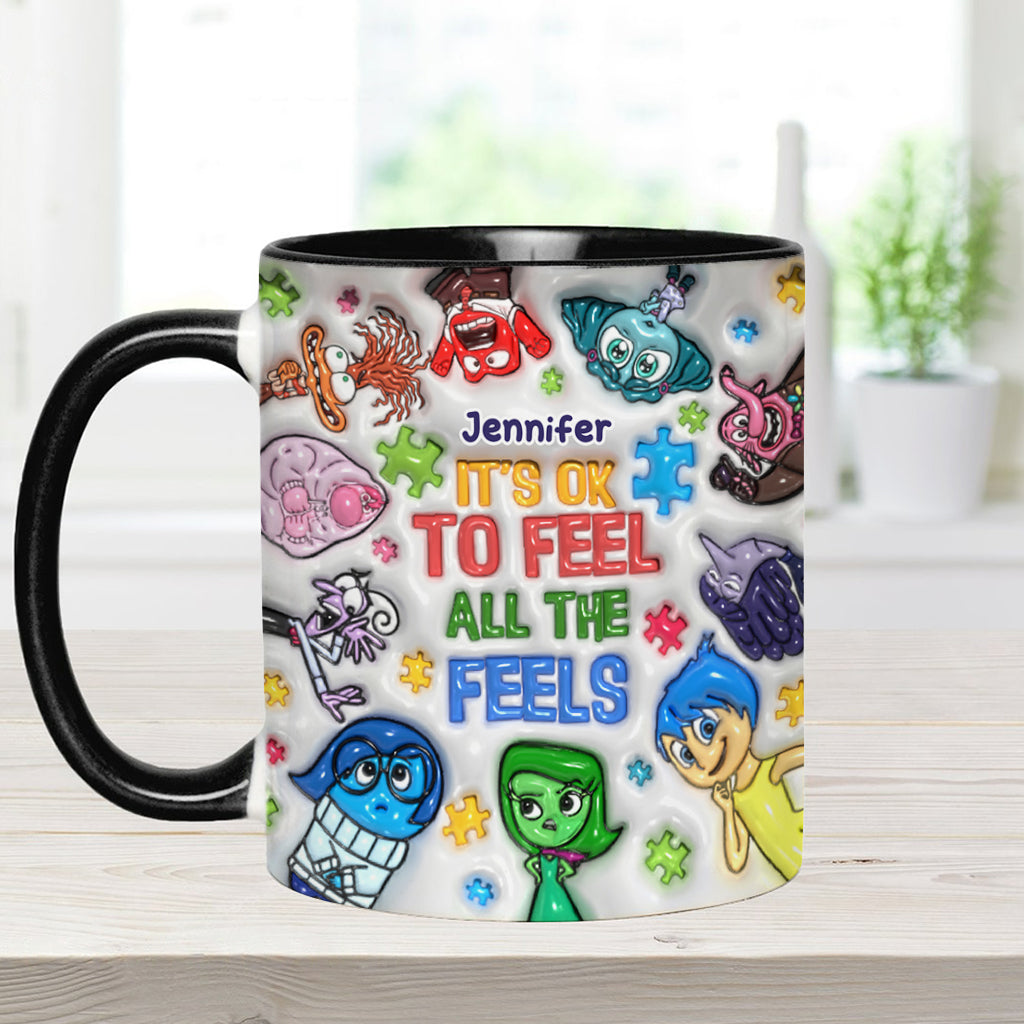 It's Ok To Feel All The Feels - Personalized Autism Awareness Accent Mug