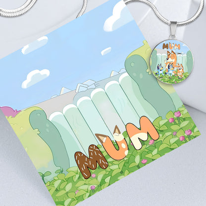 Mum Cute Blue Dog - Personalized Mother Round Pendant Necklace