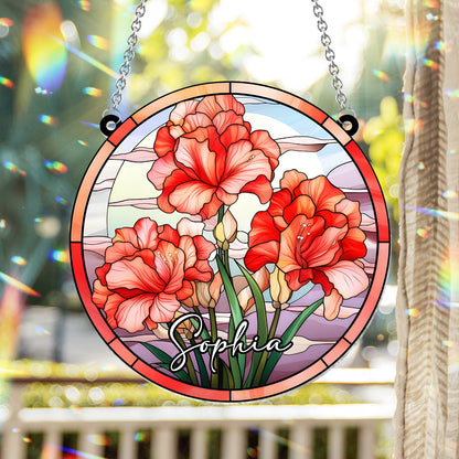 Stained Glass Birth Month Flowers - Personalized Birthday Window Hanging Suncatcher Ornament