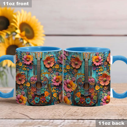 Vintage Hippie Guitar - Personalized Hippie Accent Mug