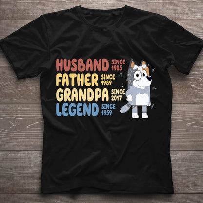 Husband Father Grandpa Legend Cool Blue Dog - Personalized Grandpa T-shirt And Hoodie