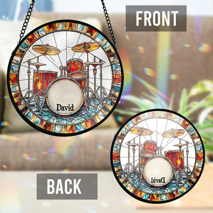 Love Drums - Personalized Drummer Stained Glass Suncatcher