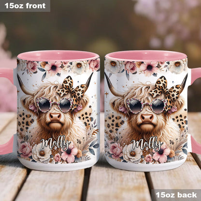 Cool Cow With Leopard Glasses - Personalized Accent Mug
