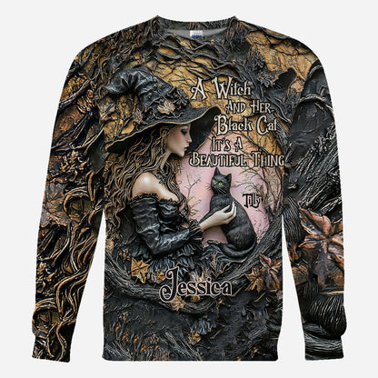 A Witch And Her Black Cat It's A Beautiful Thing - Personalized Witch All Over Shirt