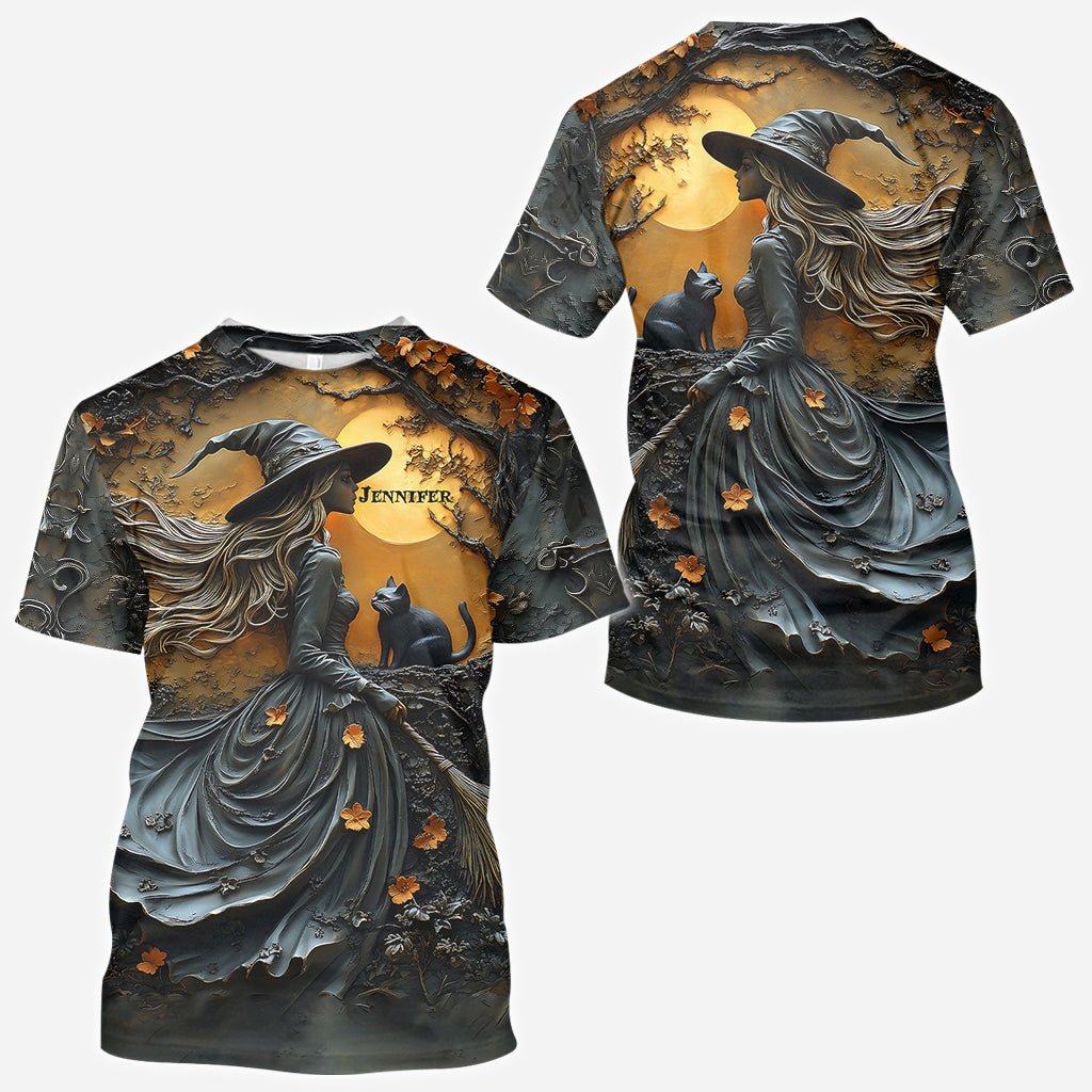 Beautiful Witch & Her Black Cat - Personalized Witch All Over Shirt