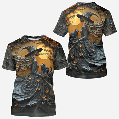 Beautiful Witch & Her Black Cat - Personalized Witch All Over Shirt