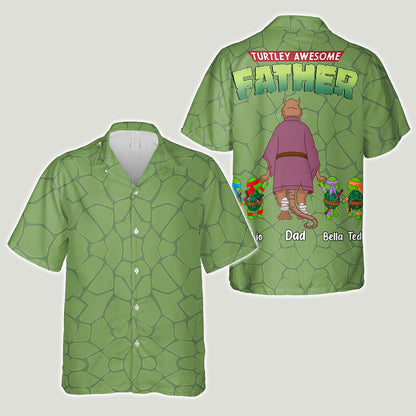 Turtley Awesome Father - Personalized Green Turtles Hawaiian Shirt