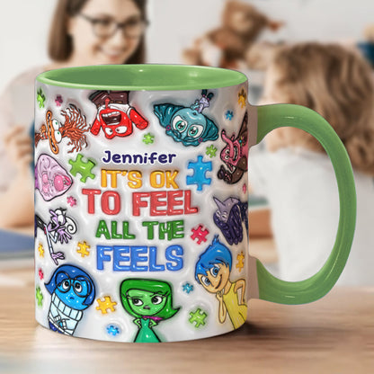 It's Ok To Feel All The Feels - Personalized Autism Awareness Accent Mug