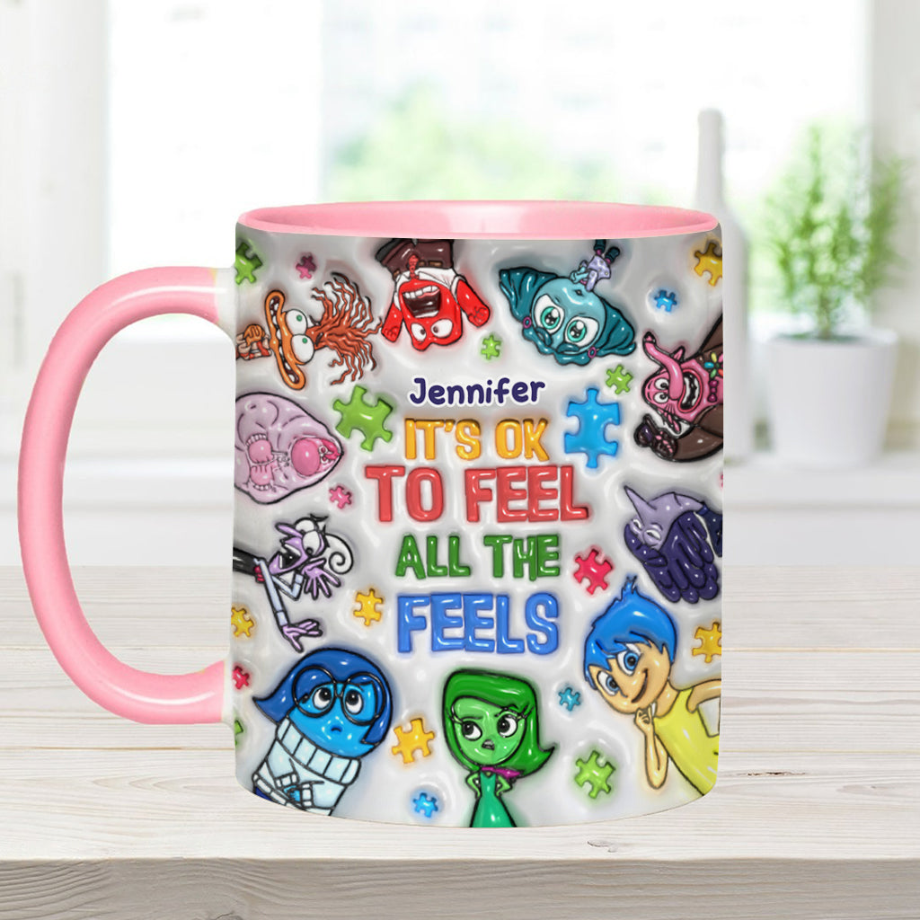 It's Ok To Feel All The Feels - Personalized Autism Awareness Accent Mug