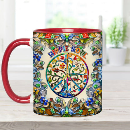 It's A Beautiful World Tree Of Life Peace Sign - Personalized Hippie Accent Mug