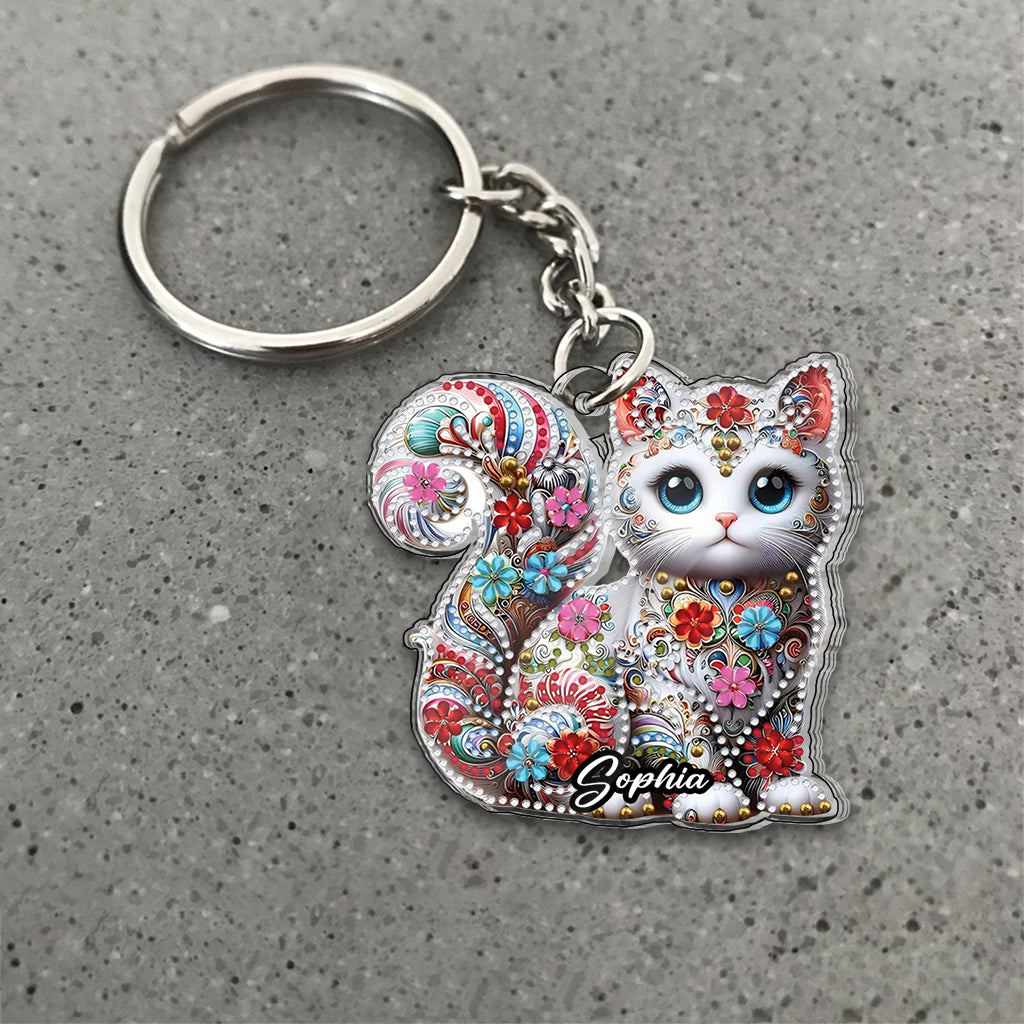Beautiful Cat - Personalized Cat Custom Shaped Keychain