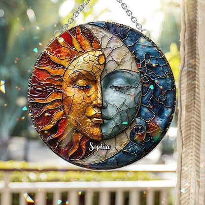 Live By The Sun Love By The Moon - Personalized Hippie Window Hanging Suncatcher Ornament
