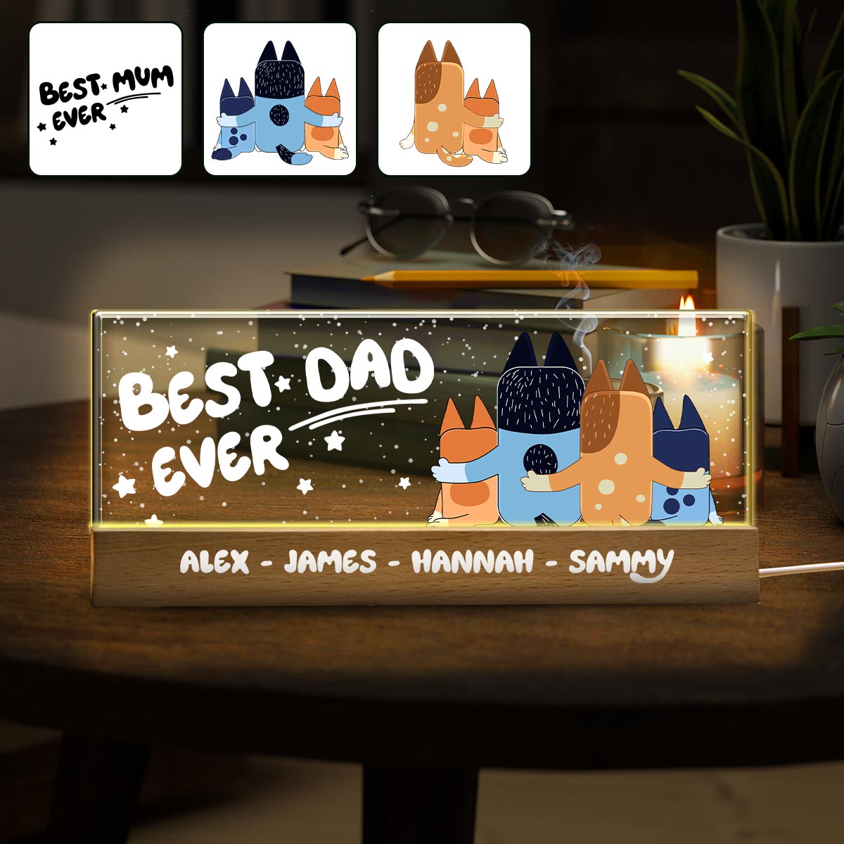 Best Dad Ever Cool Blue Dog - Personalized Father Custom LED Night Light