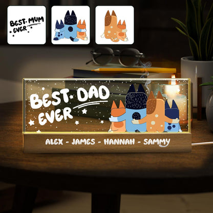 Best Dad Ever Cool Blue Dog - Personalized Father Custom LED Night Light
