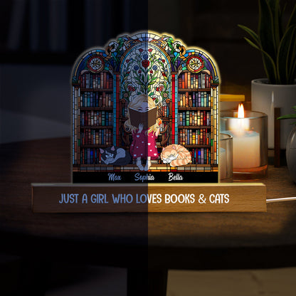 Just A Girl Who Loves Books & Pets - Personalized Book Shaped Led Night Light