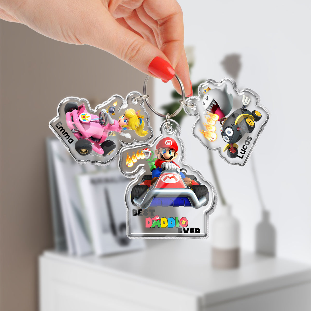 Best Daddio Mario Ever Any Title - Personalized Super Plumber Keychain with Charms