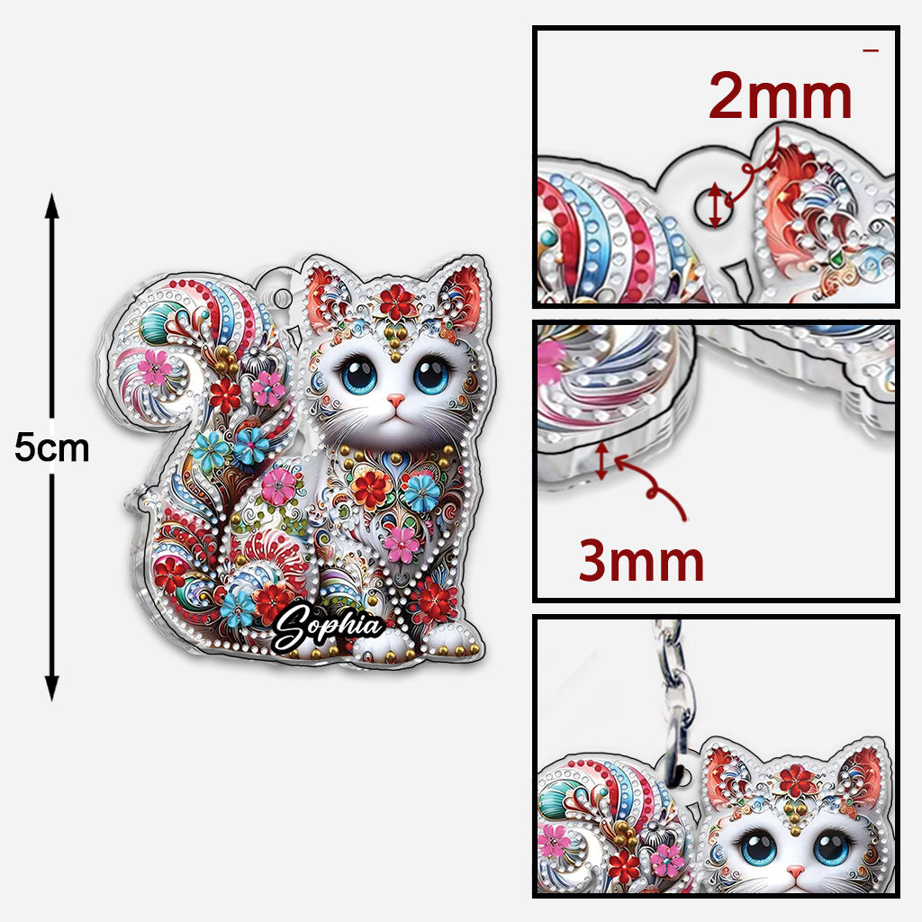 Beautiful Cat - Personalized Cat Custom Shaped Keychain