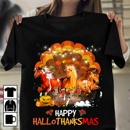 Happy Hallothanksmas Horse T-shirt and Hoodie 0823
