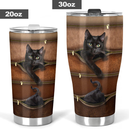 Cat Tumbler With Leather Pattern Print 0622