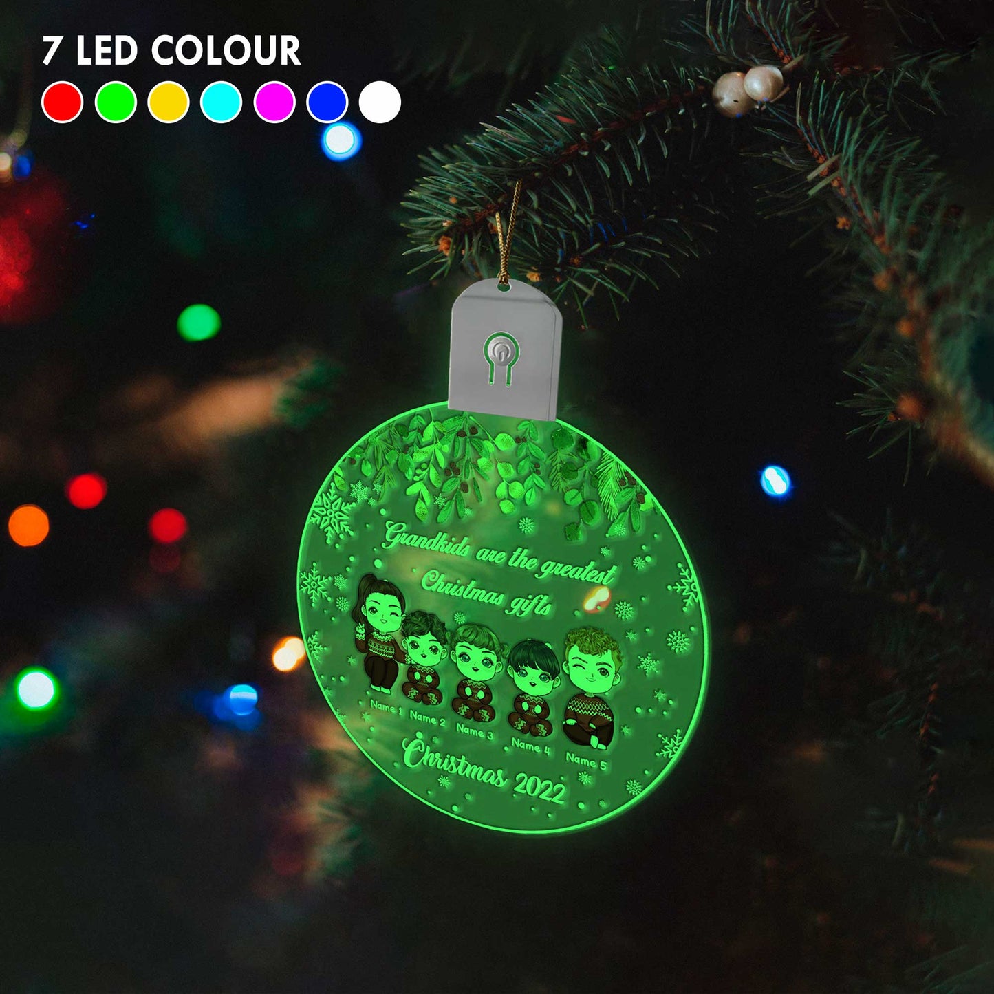 Grandkids Are The Greatest Christmas Gift - Personalized Grandma Round Led Acrylic Ornament