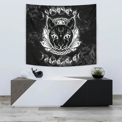 Celtic Wicca Wiccan Occult Black Cat - Witch Wall Tapestry 0822