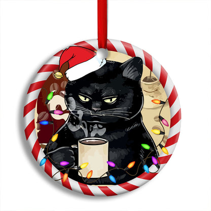Christmas Cat Drink Coffee I Hate People - Cat Ornament (Printed On Both Sides) 1022