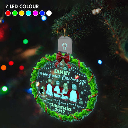 Family Is The Greatest Christmas Gift - Personalized Christmas Family Round Led Acrylic Ornament