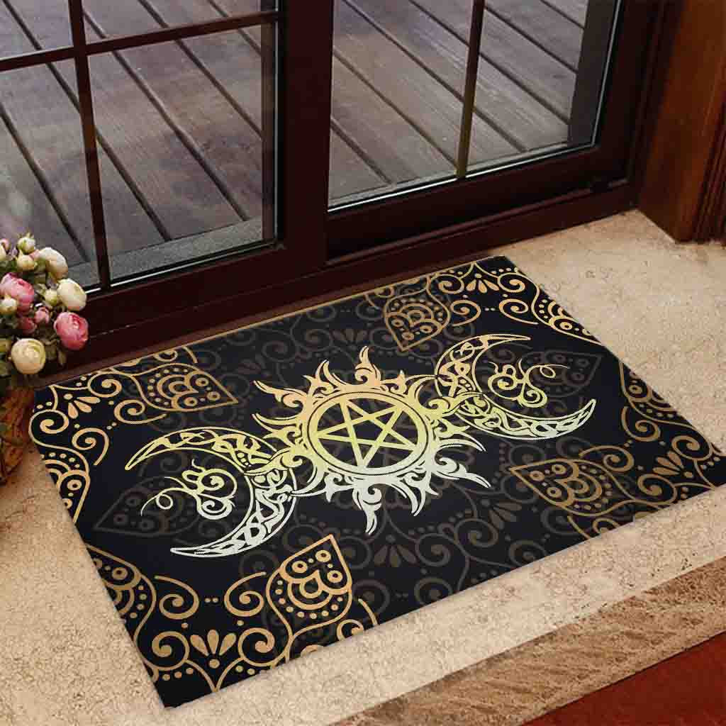Triple Moon Pentagram Wicca - Witch Doormat 0822