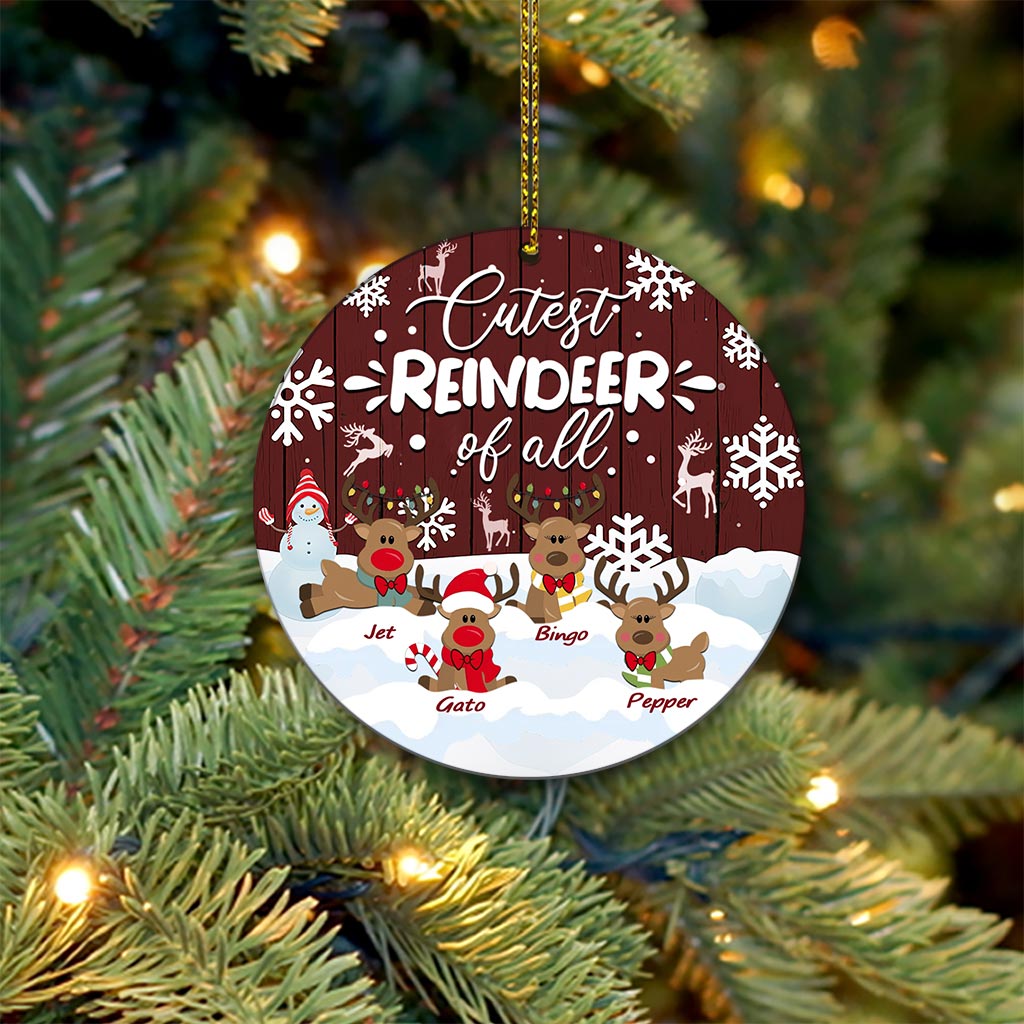 Cutest Reindeer Of All - Personalized Grandma Round Aluminium Ornament (Printed On Both Sides)
