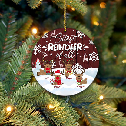 Cutest Reindeer Of All - Personalized Grandma Round Aluminium Ornament (Printed On Both Sides)