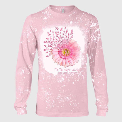 Faith Hope Love - Breast Cancer Awareness Handmade Bleached Shirts