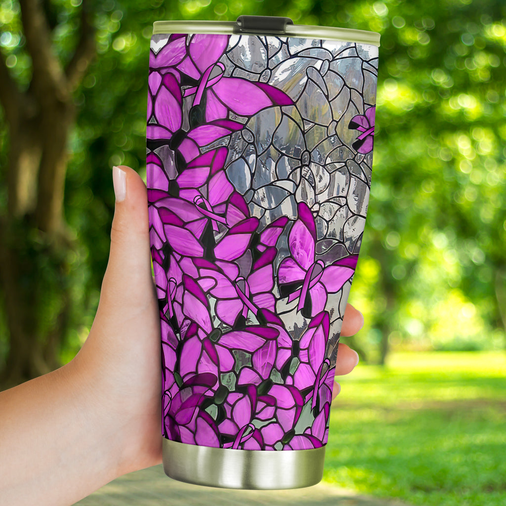 Faith Hope Love Stained Glass Pattern Print Breast Cancer Awareness Tumbler 0622