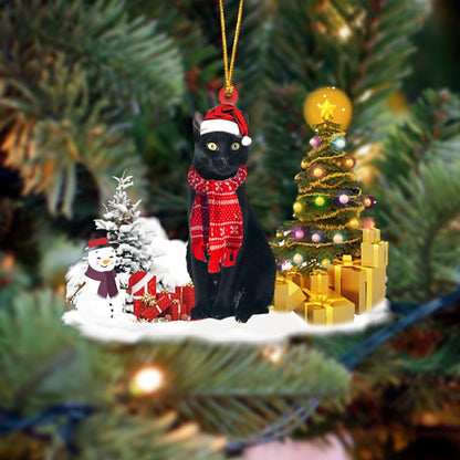 Black Cat Pine Tree - Cat Ornament (Printed On Both Sides) 1022