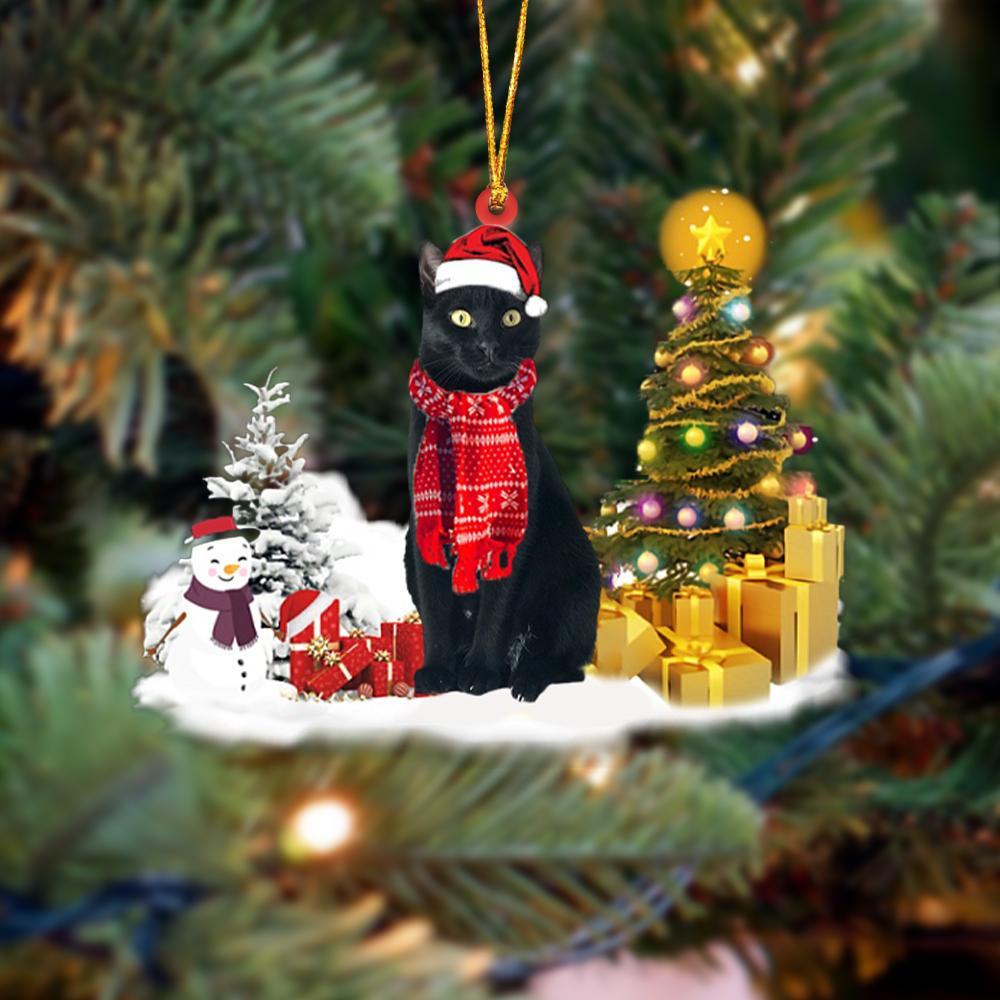 Black Cat Pine Tree - Cat Ornament (Printed On Both Sides) 1022