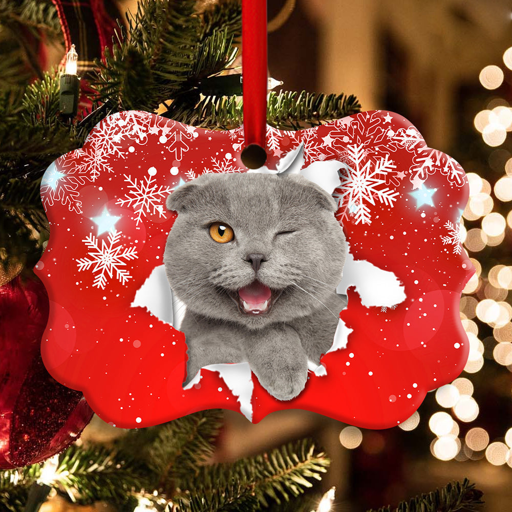British Short Hair Merry Xmas - Cat Ornament (Printed On Both Sides) 1022