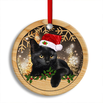 Christmas Black Cat Santa Hat - Cat Ornament (Printed On Both Sides) 1022