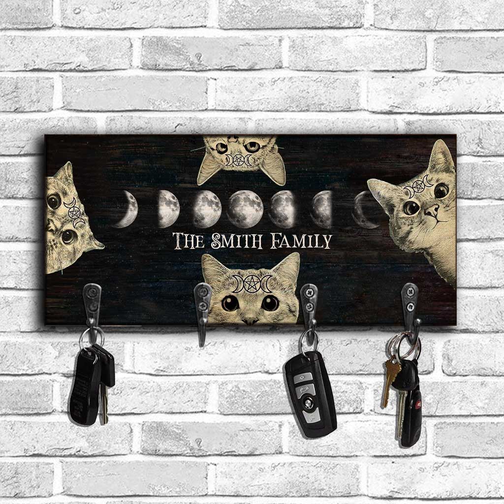 Witchy Vibes Moon Phase Cat - Personalized Witch Key Rack