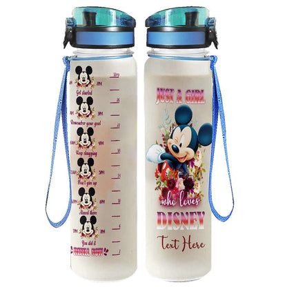 Just A Girl Who Loves - Personalized Mouse Water Tracker Bottle