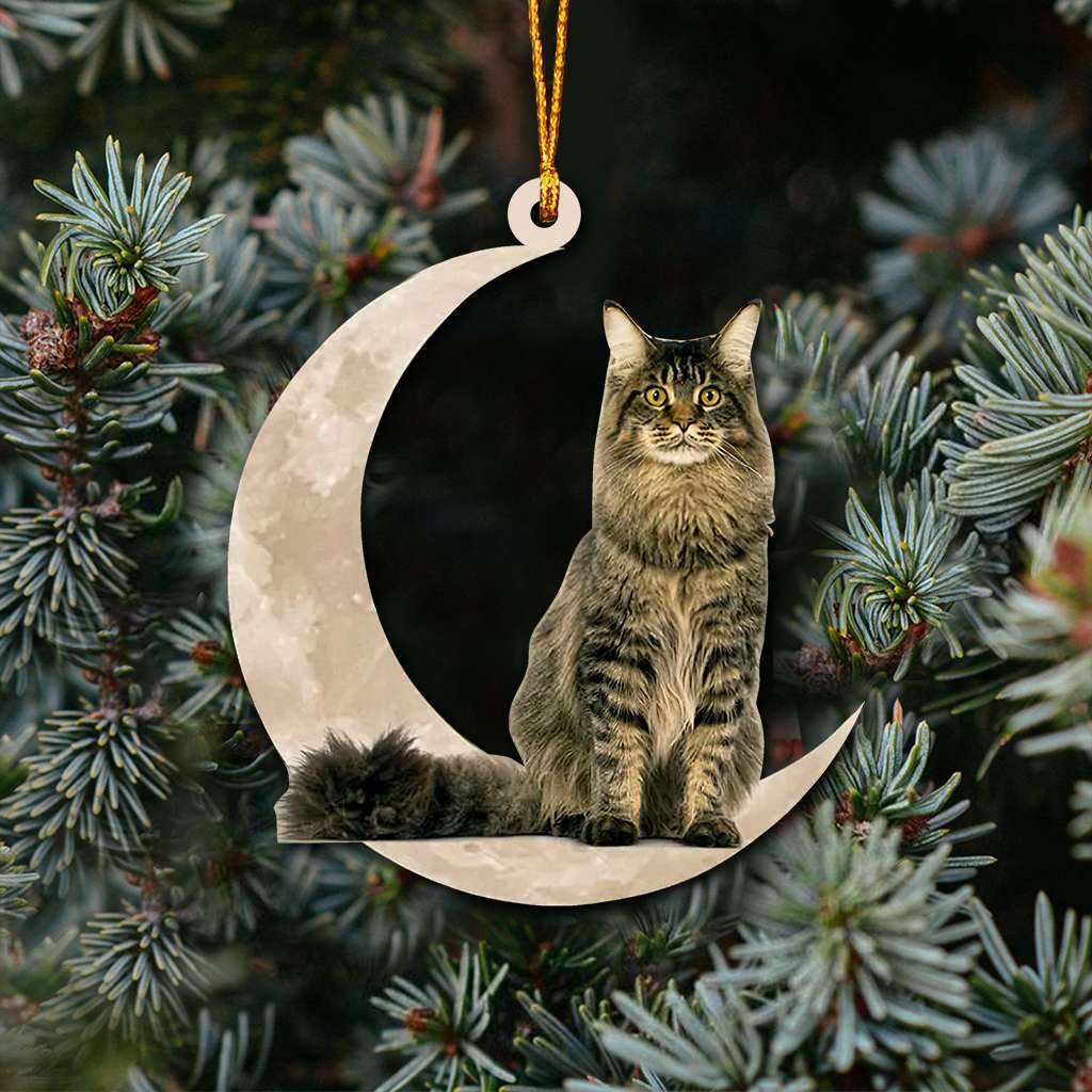 Maine Coon Cat Sits On The Moon - Cat Ornament (Printed On Both Sides) 1022