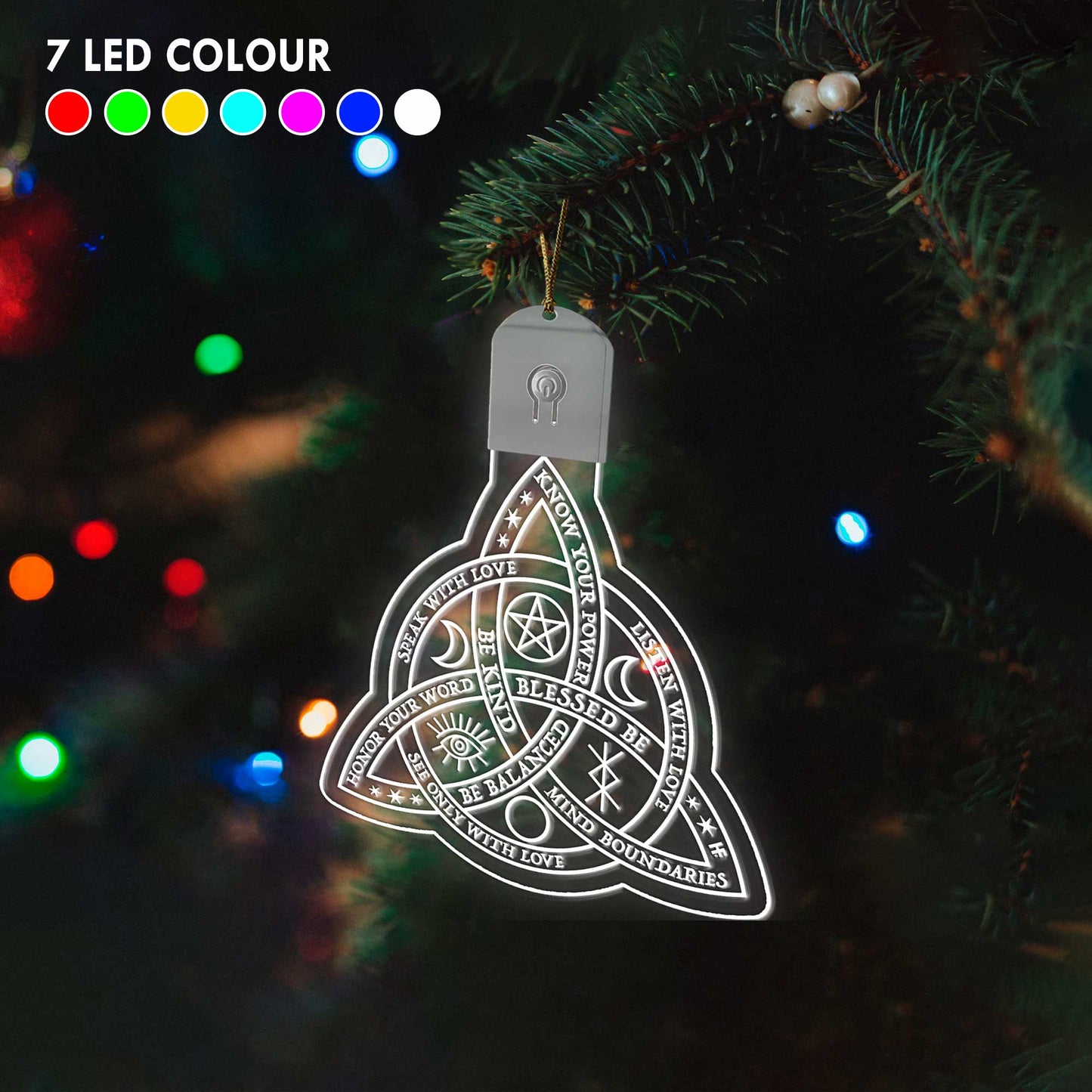 Wicca Triquetra - Christmas Witch Shaped Led Acrylic Ornament