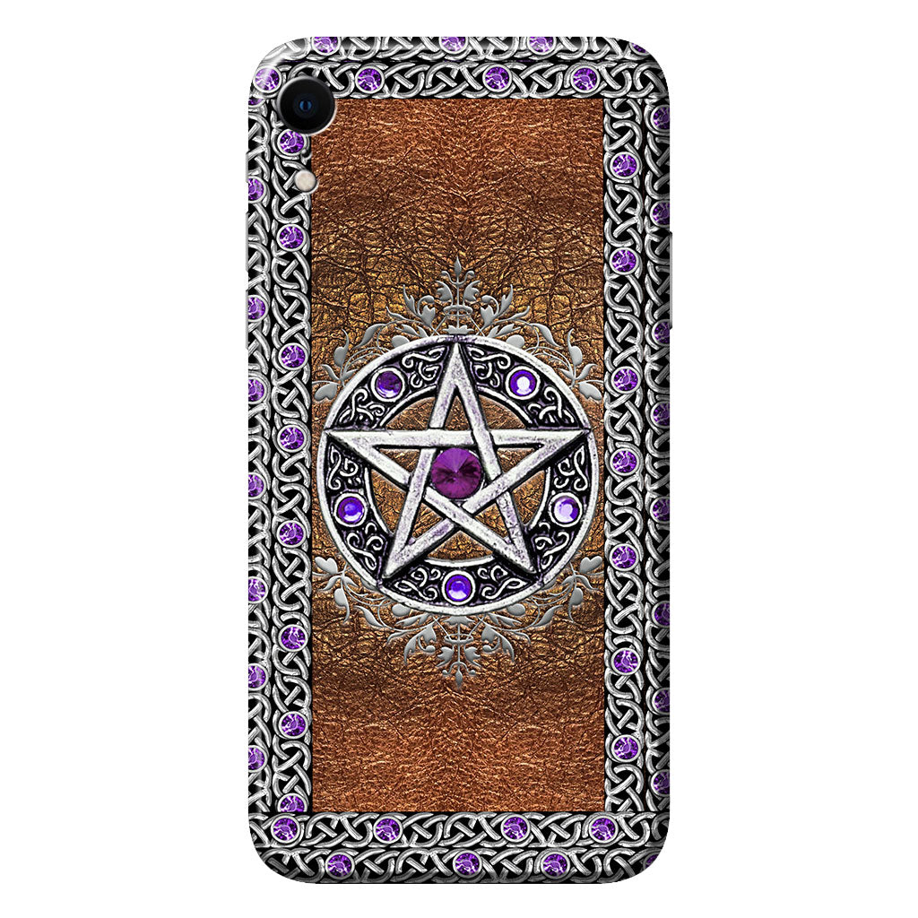 Purple Pentacle Witch - Personalized Phone Case With Leather Pattern Print