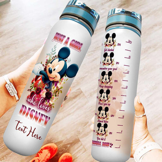 Just A Girl Who Loves - Personalized Mouse Water Tracker Bottle