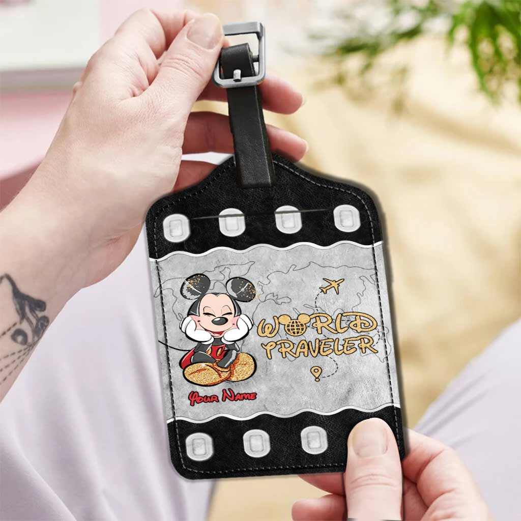 World Traveler - Personalized Mouse Leather Luggage Tag