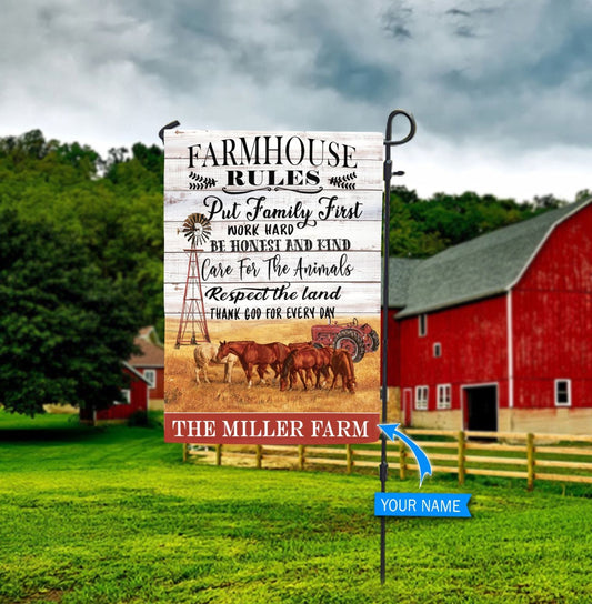 Farmhouse Rule Personalized Horse Garden Flag 0523