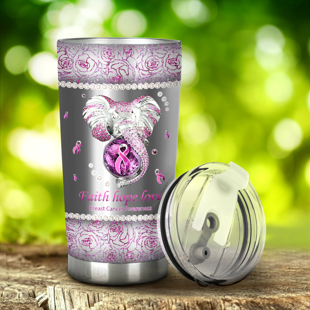 Faith Hope Love Breast Cancer Awareness Tumbler 0622